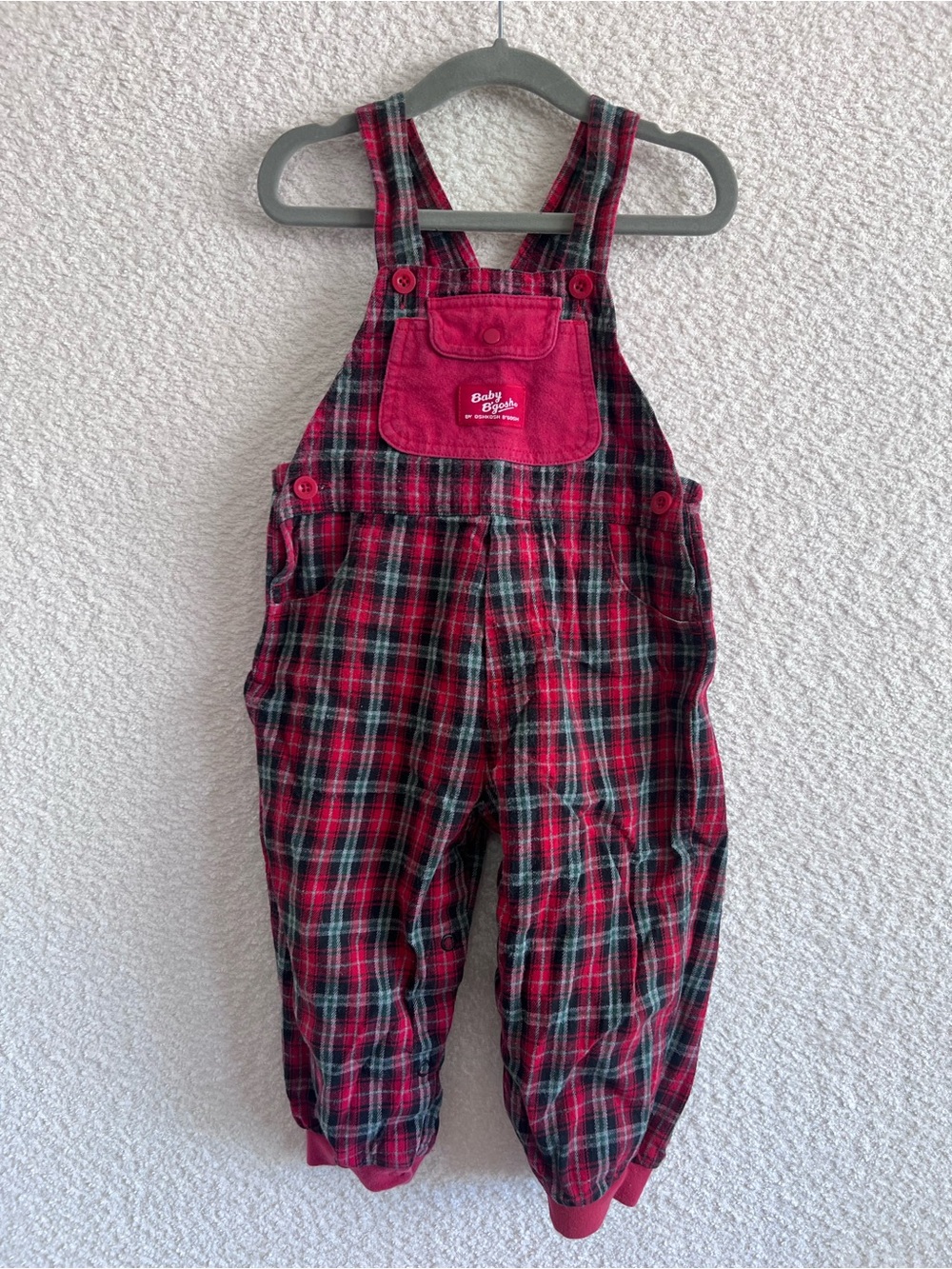 Osh Kosh Baby B’Gosh Vintage Red Green Cotton Overalls Infant Size 24 Months
